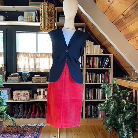 Red Suede Leather Skirt Vintage - Picture 6 of 7
